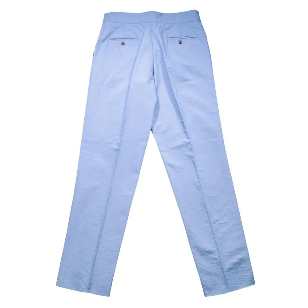 Mens 34 Gurkha Pants Light Blue Textured Cotton Flat Front Straight Fit Trousers